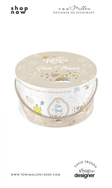 Cutie trusou botez personalizata cu Micul Print special create pentru baieti in nuante de alb bleu si crem 3
